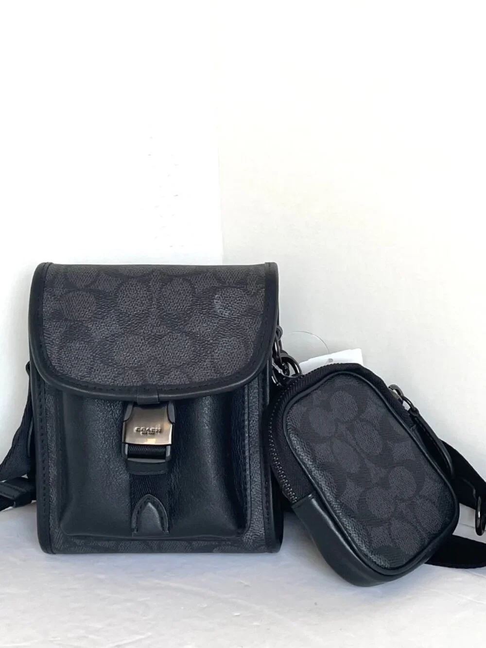 Coach Charter North South Crossbody Black Signature Canvas Hybrid Pouch C2600